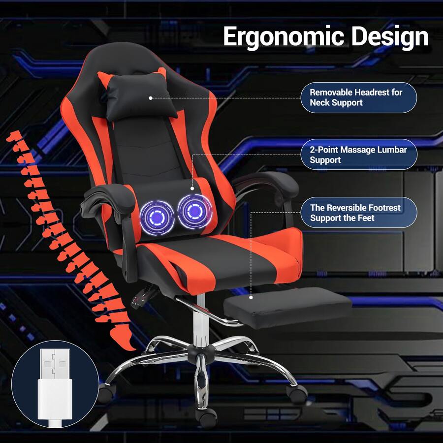Gaming Chair With Massage Lumb - Video Gaming & Esports Usd Acc 评论和价格